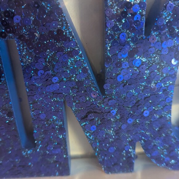NWT Blue Sequin Glitter 'Jingle' Christmas Holiday Sign Decoration Home Michaels - Picture 4 of 7